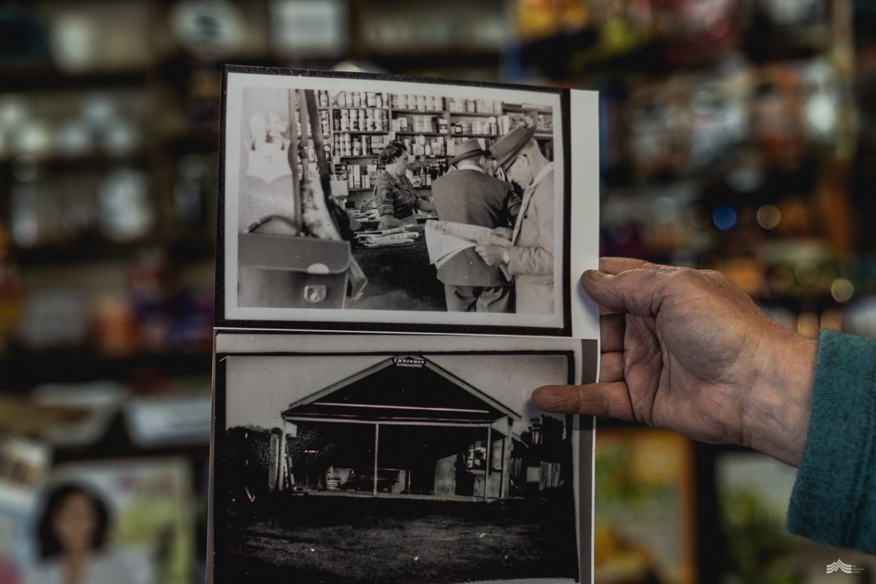 Old photographs of the general store with customers browsing